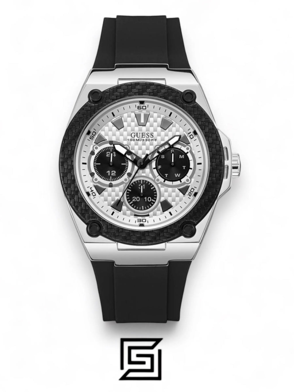 original-watches Guess Wire Accent Bezel Round Silicone Analog Watch For Men - W1049G3