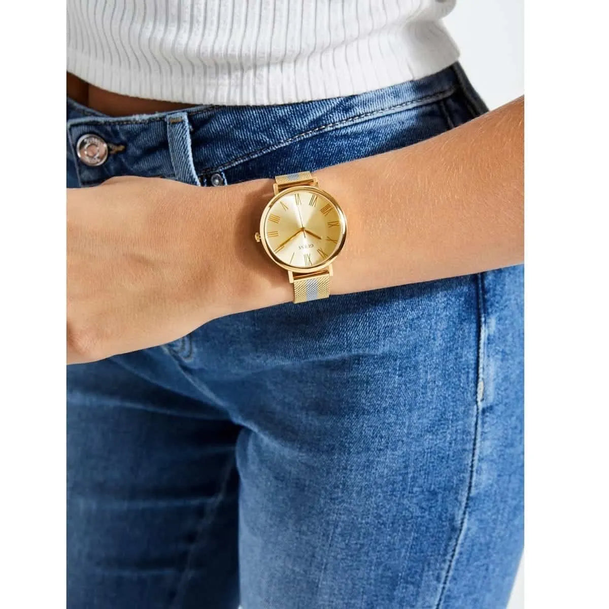 Guess original-watches Women's Lenox Stainless Steel Mesh Gold Dial Watch - U1155L3
