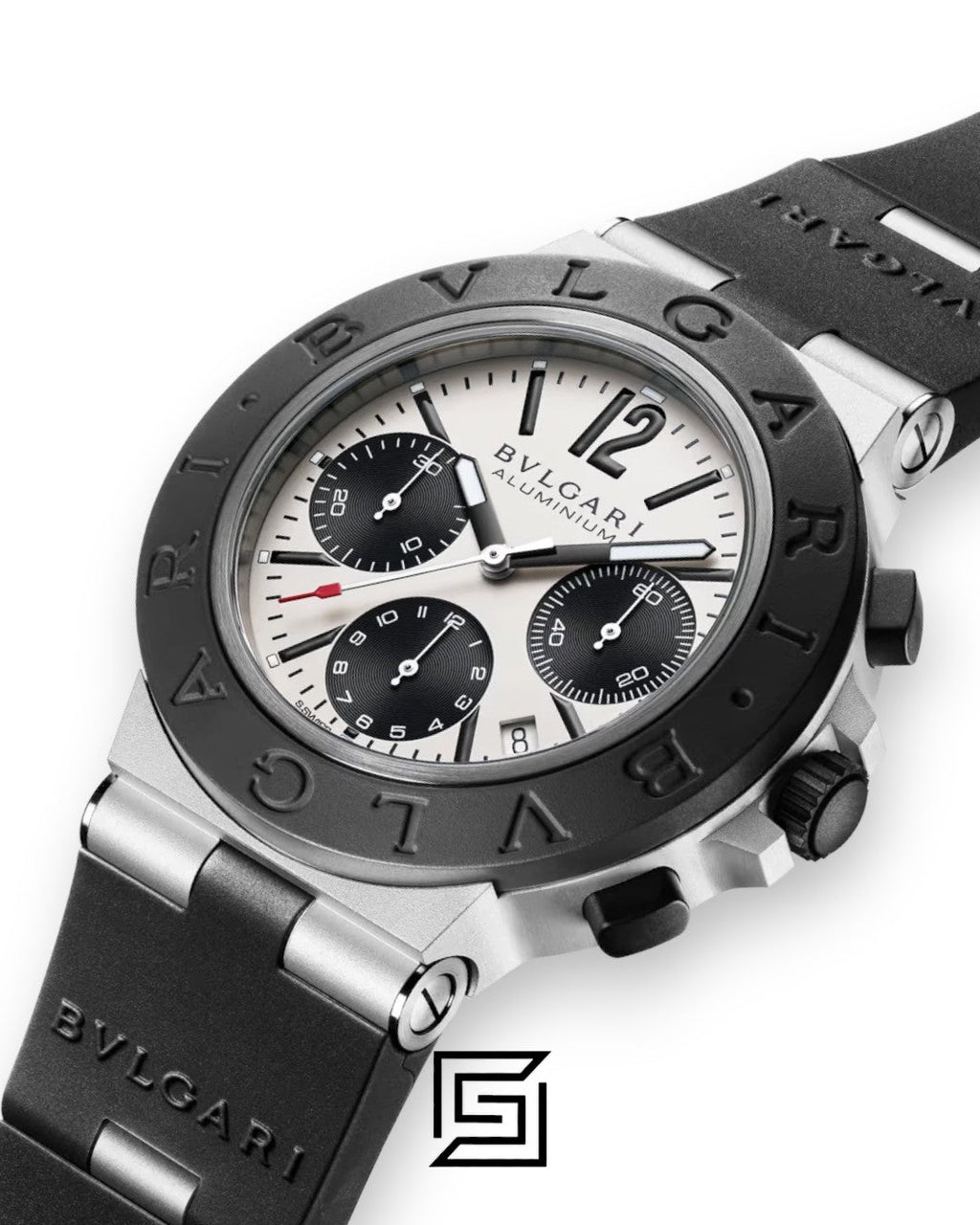 Bvlgari Aluminium Chronograph White Dial Black Band Men’s Watch