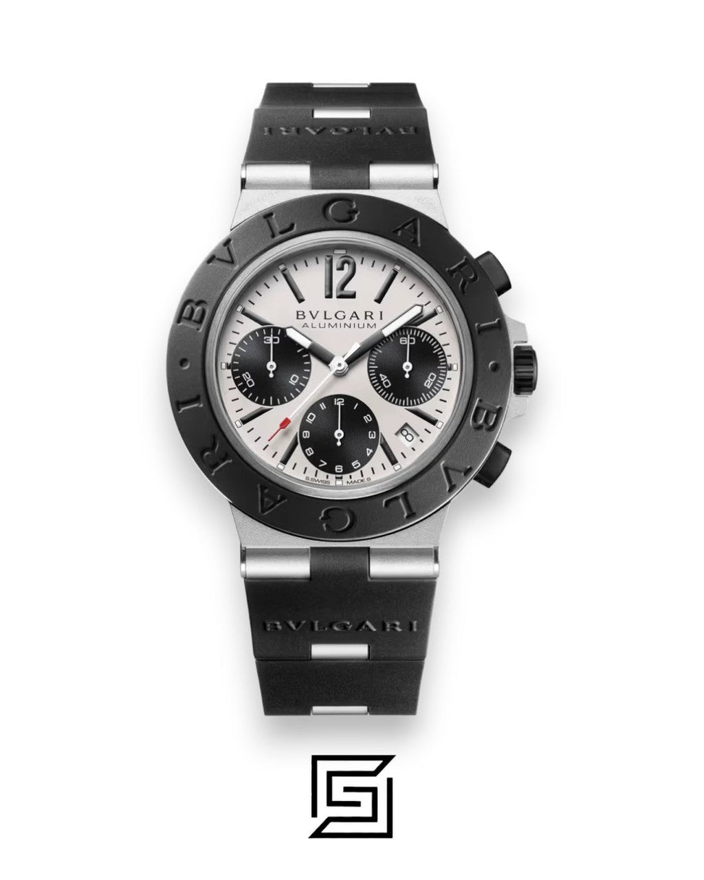 Bvlgari Aluminium Chronograph White Dial Black Band Men’s Watch