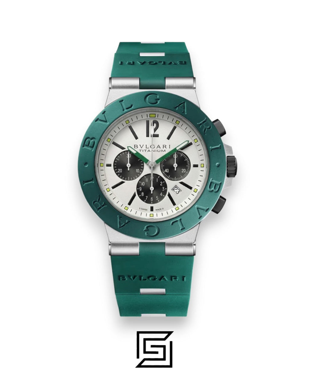 Bvlgari Aluminium Chronograph White Dial Green Band Men’s Watch