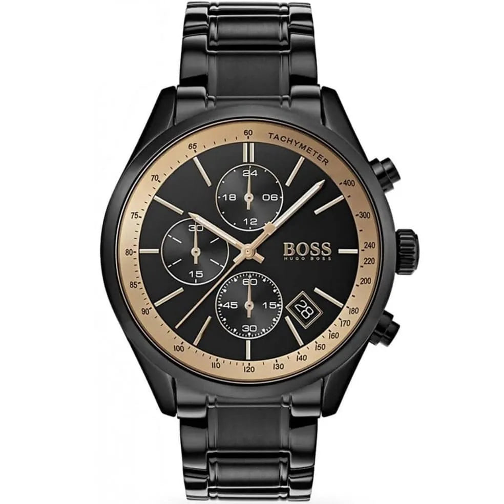 Hugo Boss original-watches Mens Grand Prix Black IP/Gold Accent 1513578