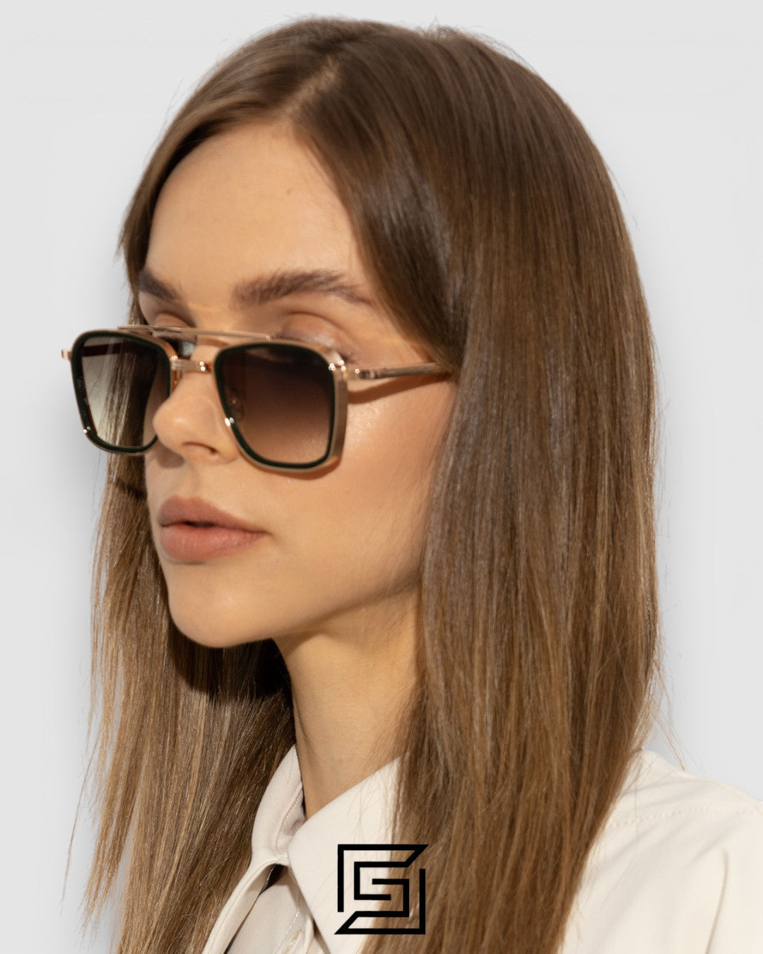 John Dalia BARD C107 Green Lenses and Green Frame Silver Metal Sunglasses