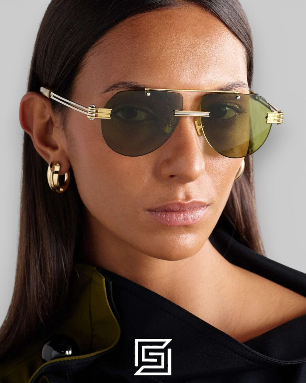 Bottega Veneta BV1342 001 Honey Lenses and Gold x Silver Frame Luxury Aviator Sunglasses