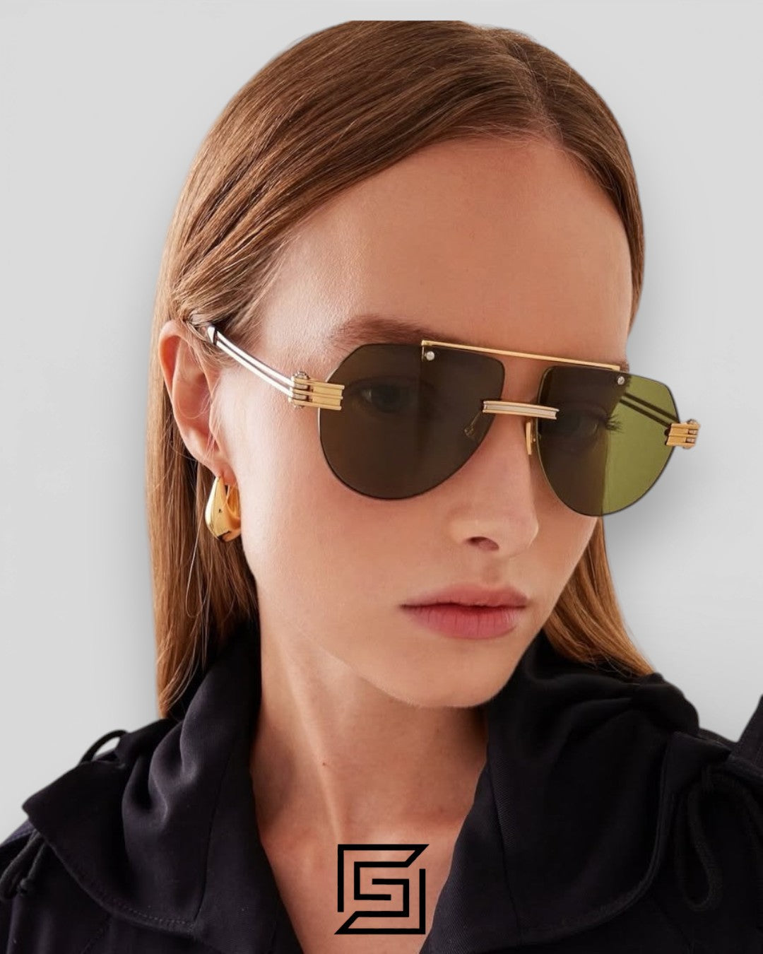 Bottega Veneta BV1342 001 Honey Lenses and Gold x Silver Frame Luxury Aviator Sunglasses