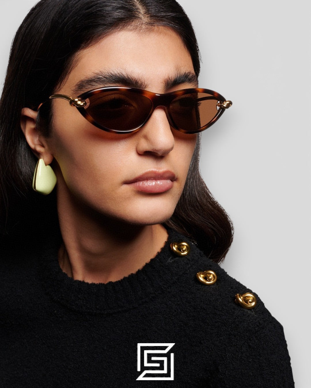 Bottega Veneta BV1390S 001 Black Lenses With Black Gold Arm Sunglasses