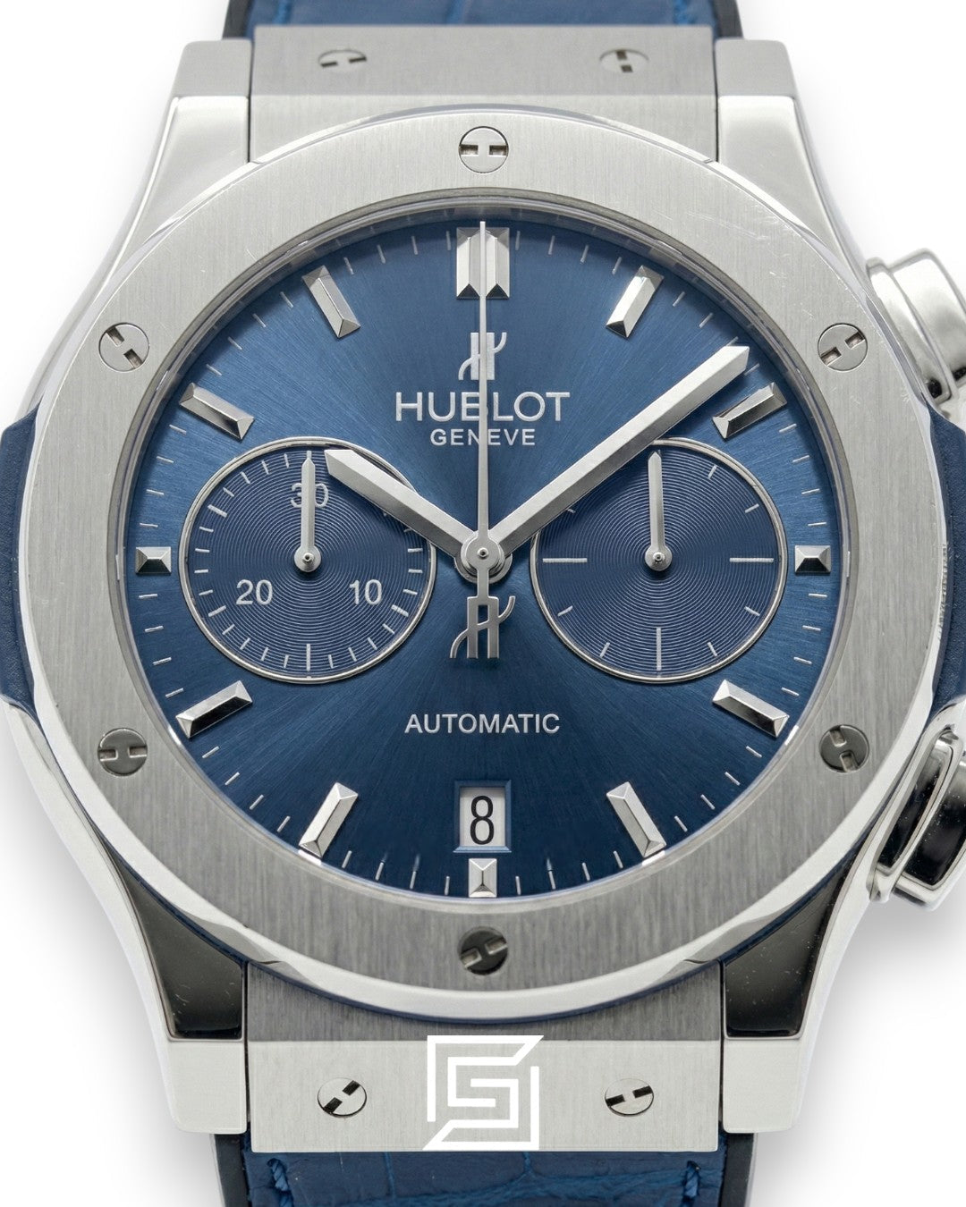Hublot Classic Fusion Chronograph - Silver - Blue Dial - Blue Leather Strap