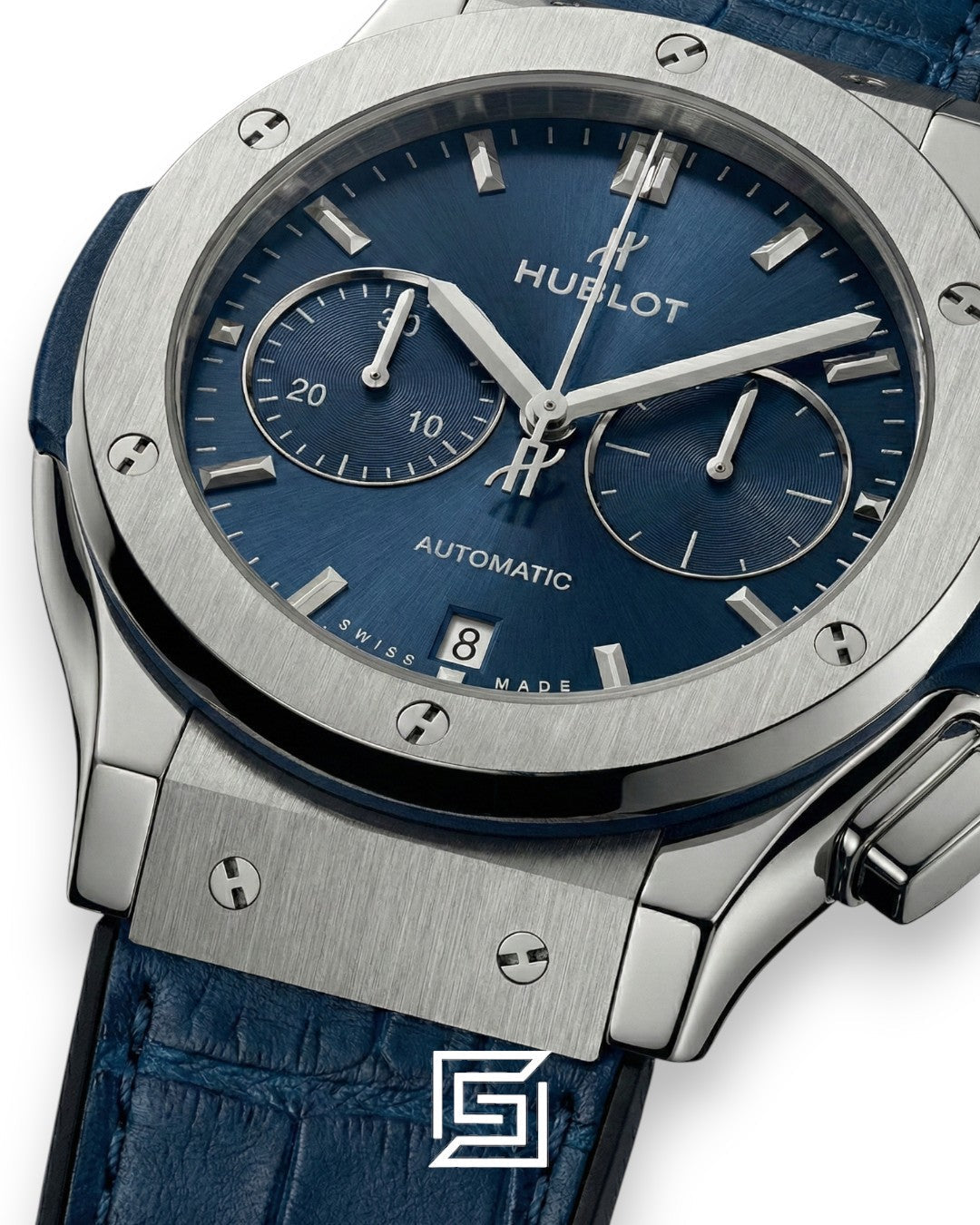 Hublot Classic Fusion Chronograph - Silver - Blue Dial - Blue Leather Strap
