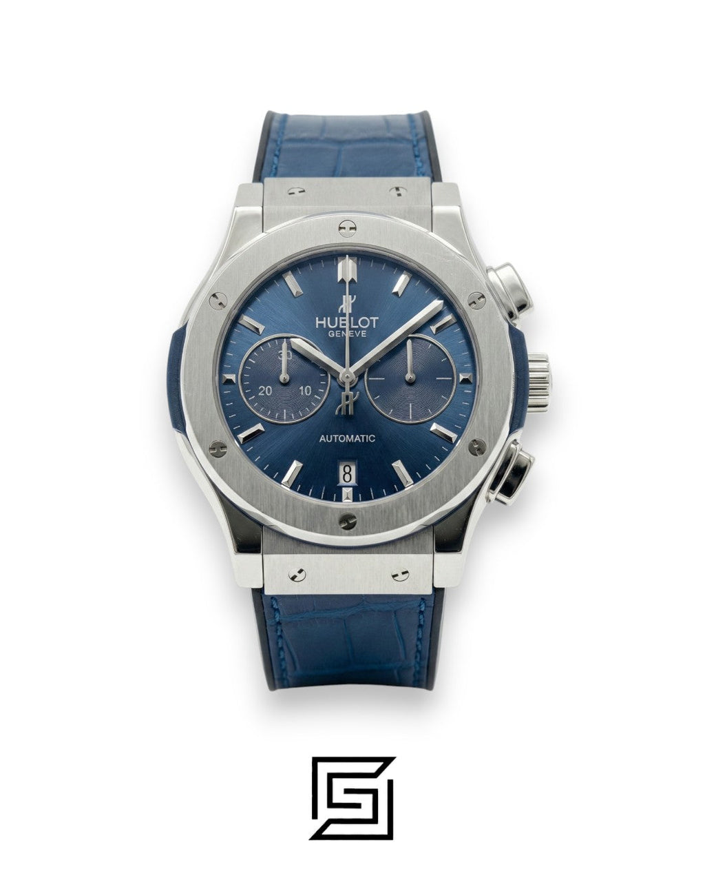 Hublot Classic Fusion Chronograph - Silver - Blue Dial - Blue Leather Strap