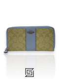 Coach Accordion Zip Wallet In Signature Canvas Khaki & Blue Style No. F54630