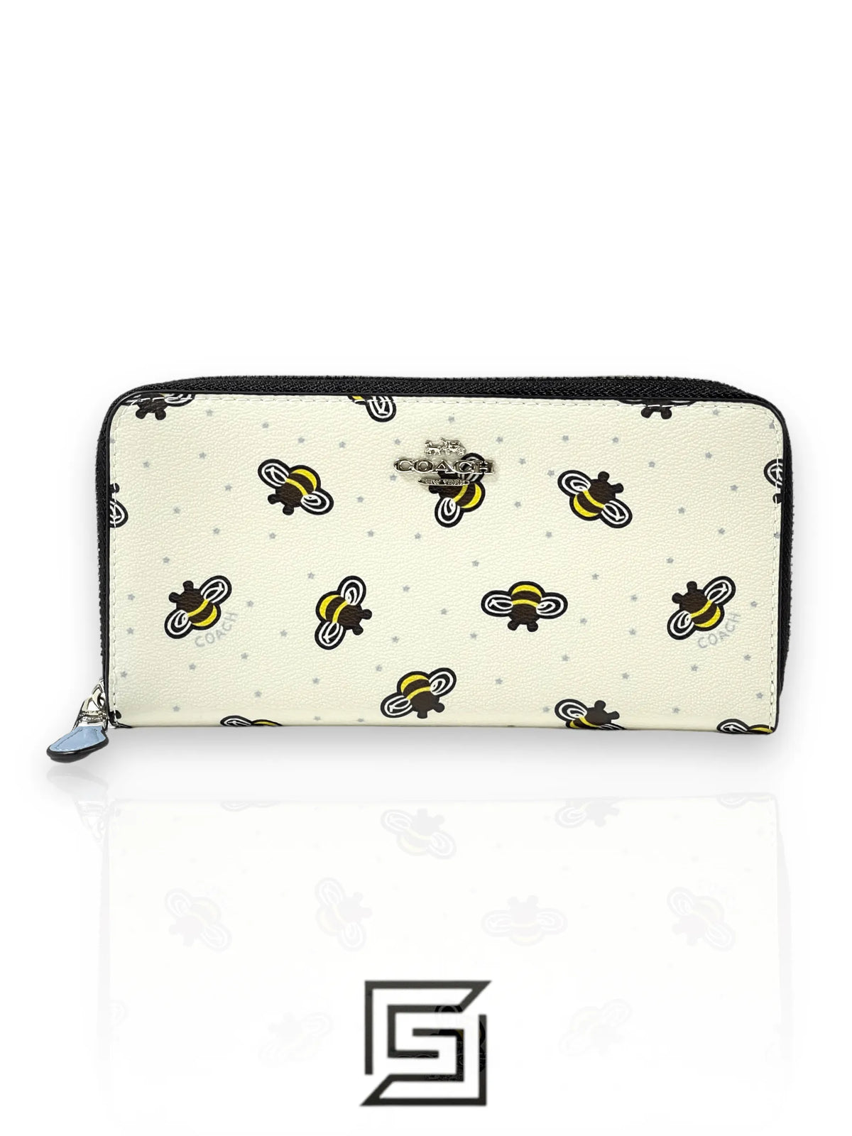 COACH Coach Long Wallet Bee Round Zip Wallet Accordion White Light Blue F23498