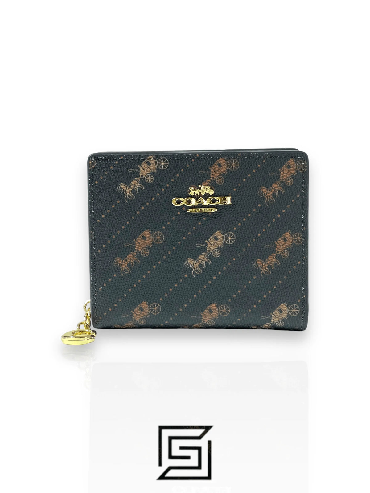 Snap Wallet With Horse And Carriage Dot Print Brown C4104