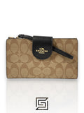 Coach wallets Phone Wallet In Colorblock Signature Canvas Brown x Black Style No. C2874