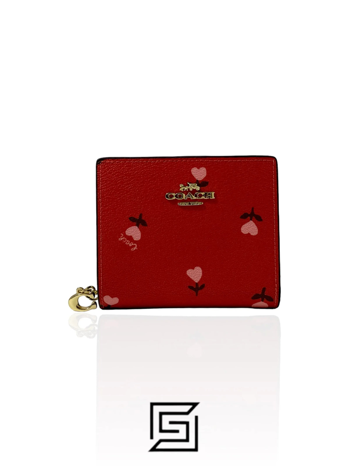 Coach Snap Wallet With Heart Floral Print Red Style No. C2868