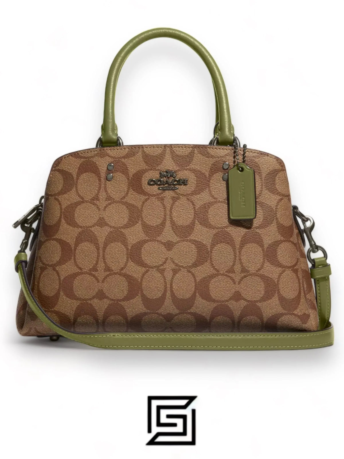 Coach leather Mini Lillie Carryall In Signature Canvas Green F9149