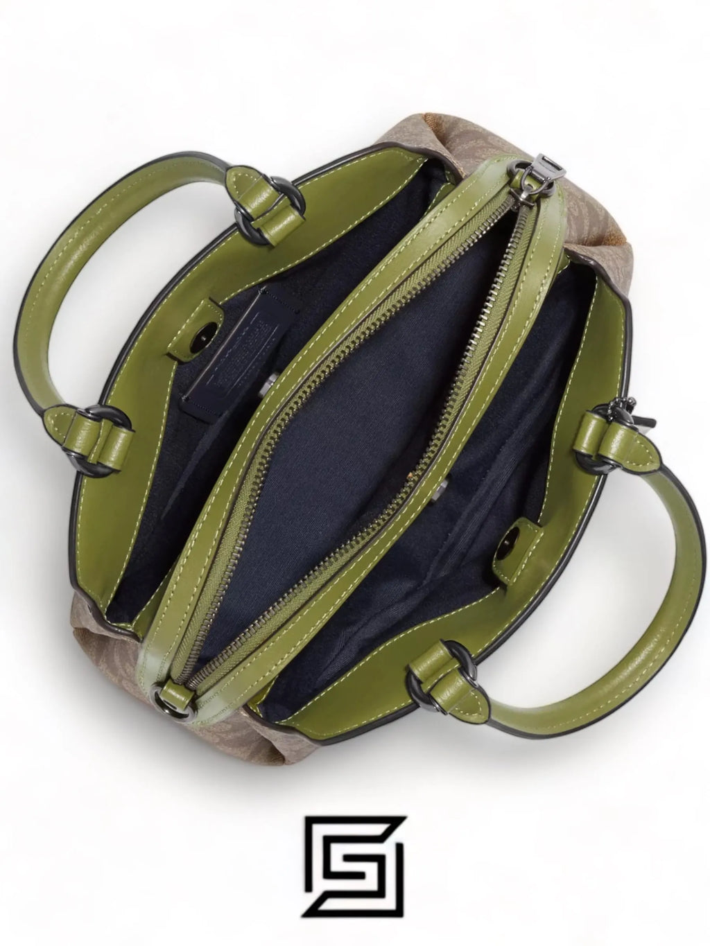 Coach leather Mini Lillie Carryall In Signature Canvas Green F9149