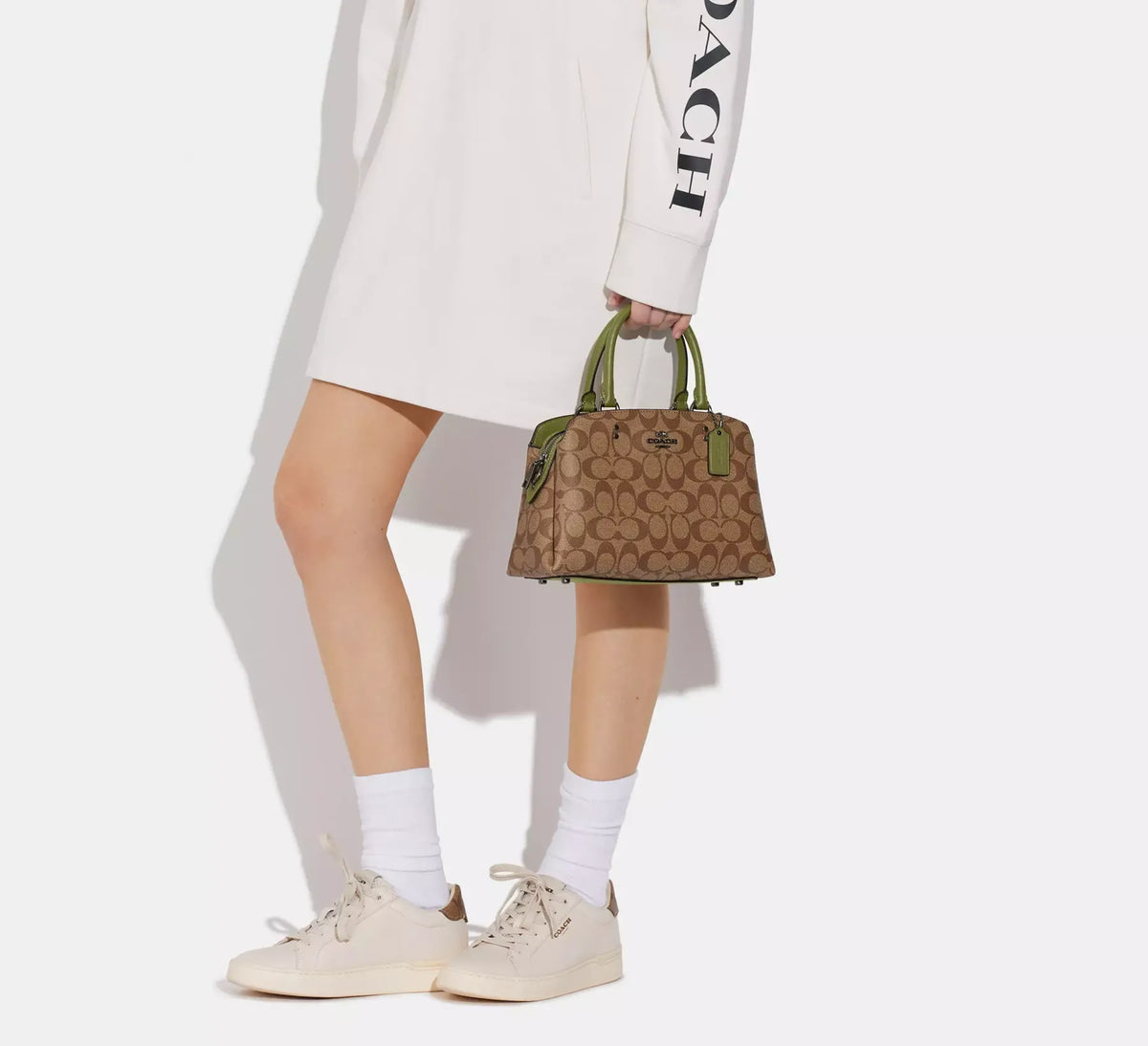 Coach leather Mini Lillie Carryall In Signature Canvas Green F9149