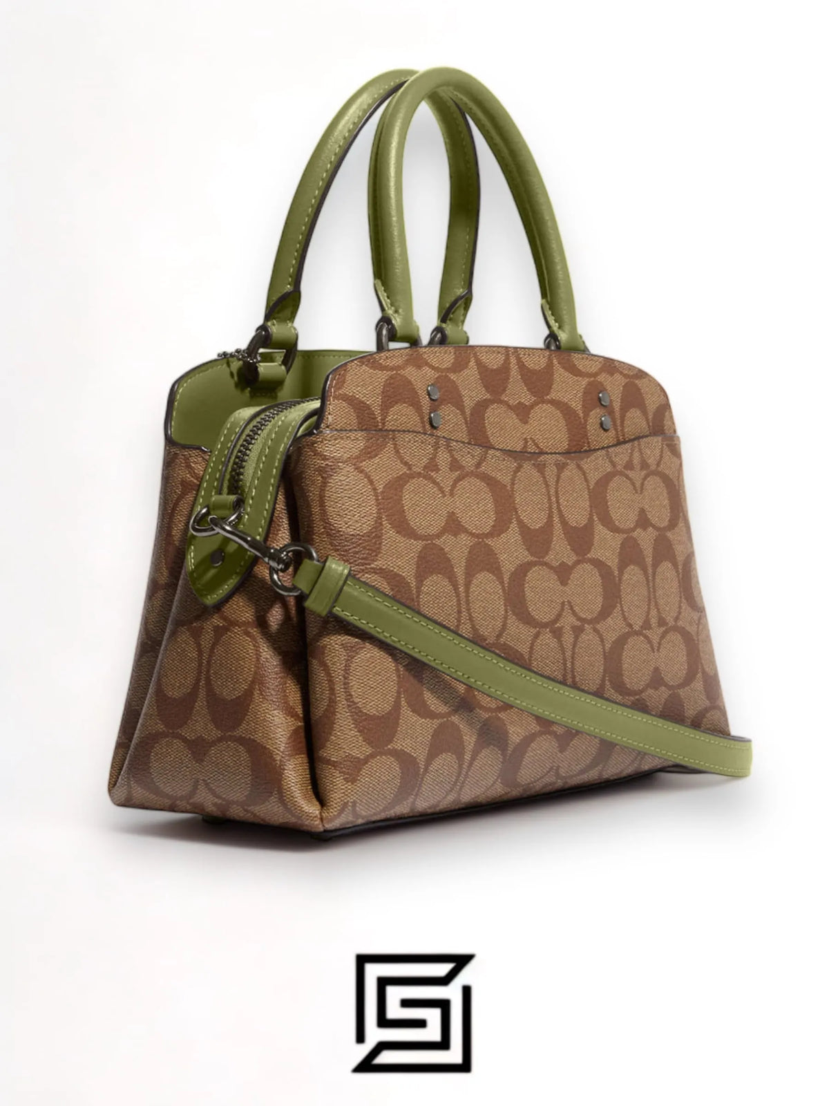 Coach leather Mini Lillie Carryall In Signature Canvas Green F9149