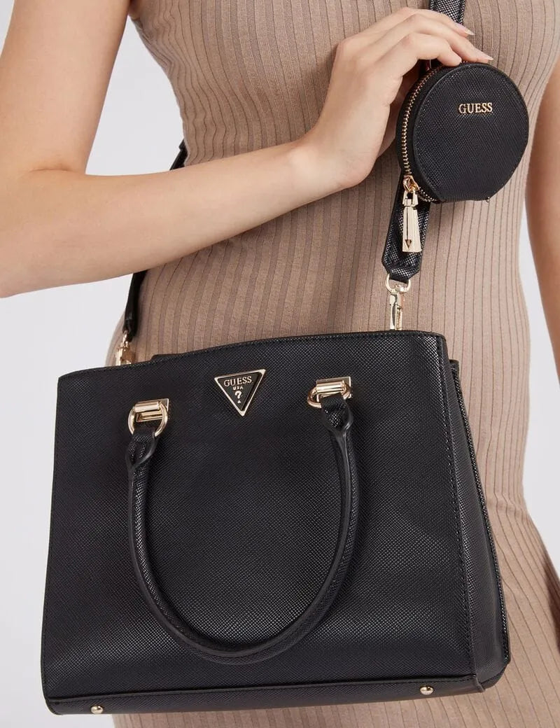 leather GUESS ALEXIE GIRLFRIEND SATCHEL BB841606 Gold acc - BLACK