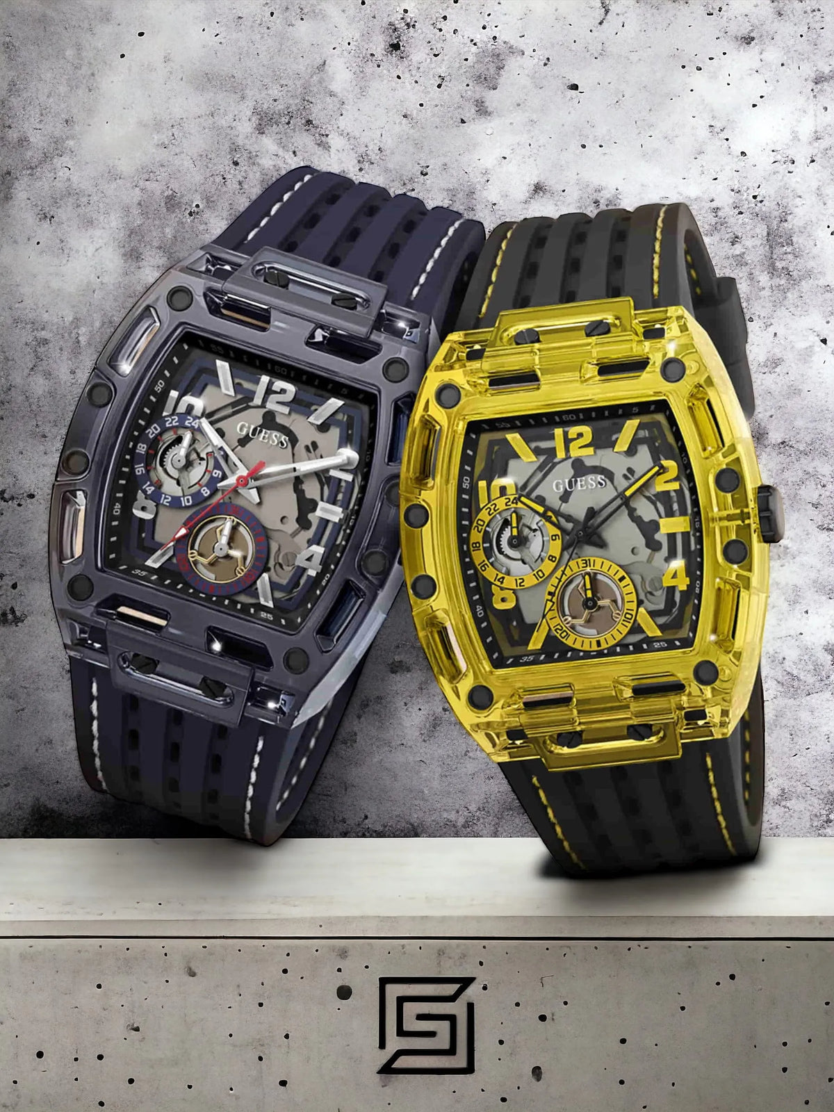original-watches GUESS Mens Black Yellow Multi-function Watch GW0499G2