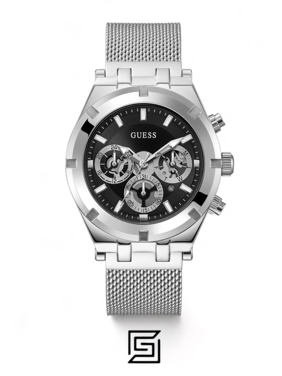 original-watches GUESS Mens Silver Tone Multi-function Watch GW0582G1