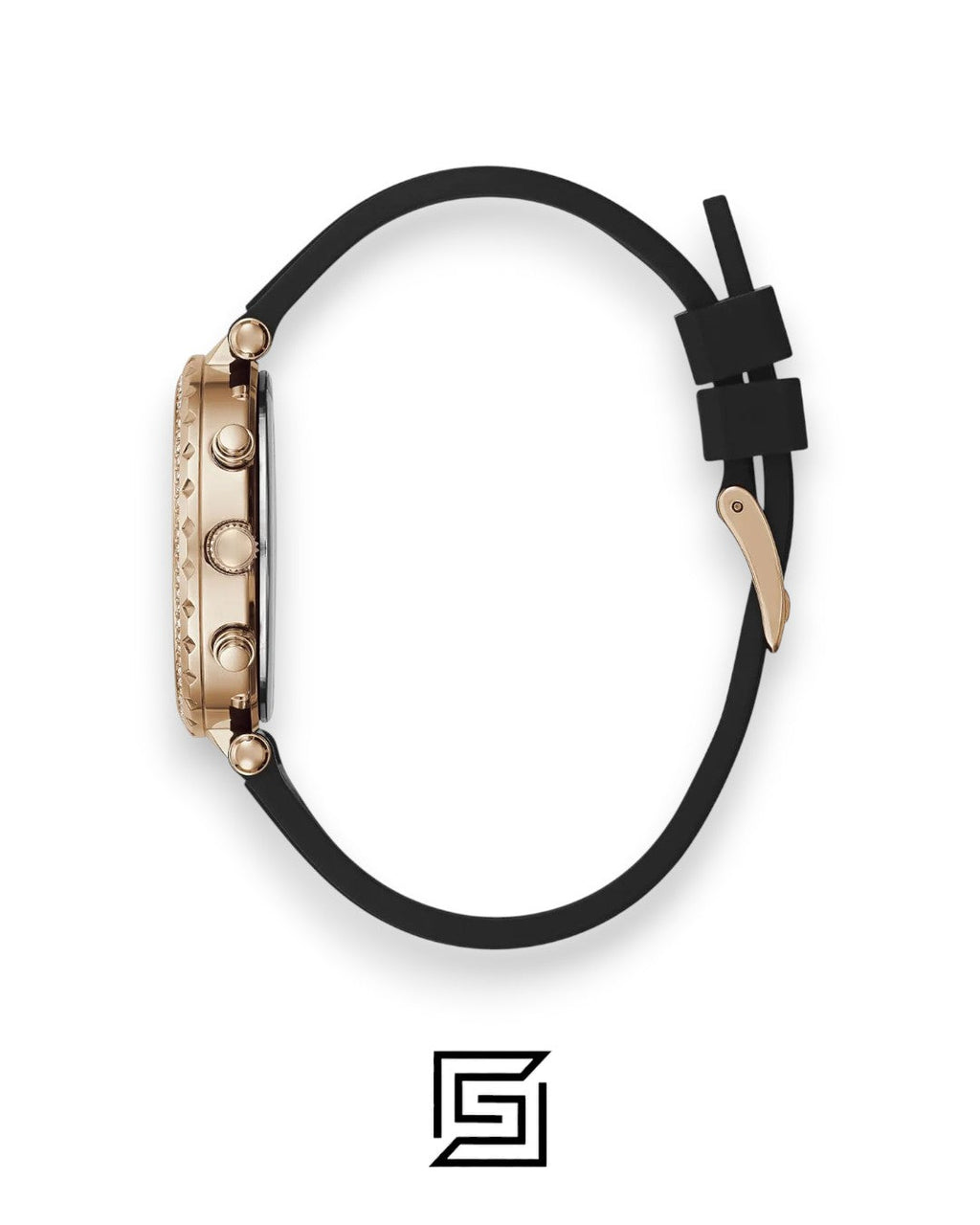 GUESS MEN ROSE GOLD TONE Analog RUBERR BLACK BAND Watch GW0113L2