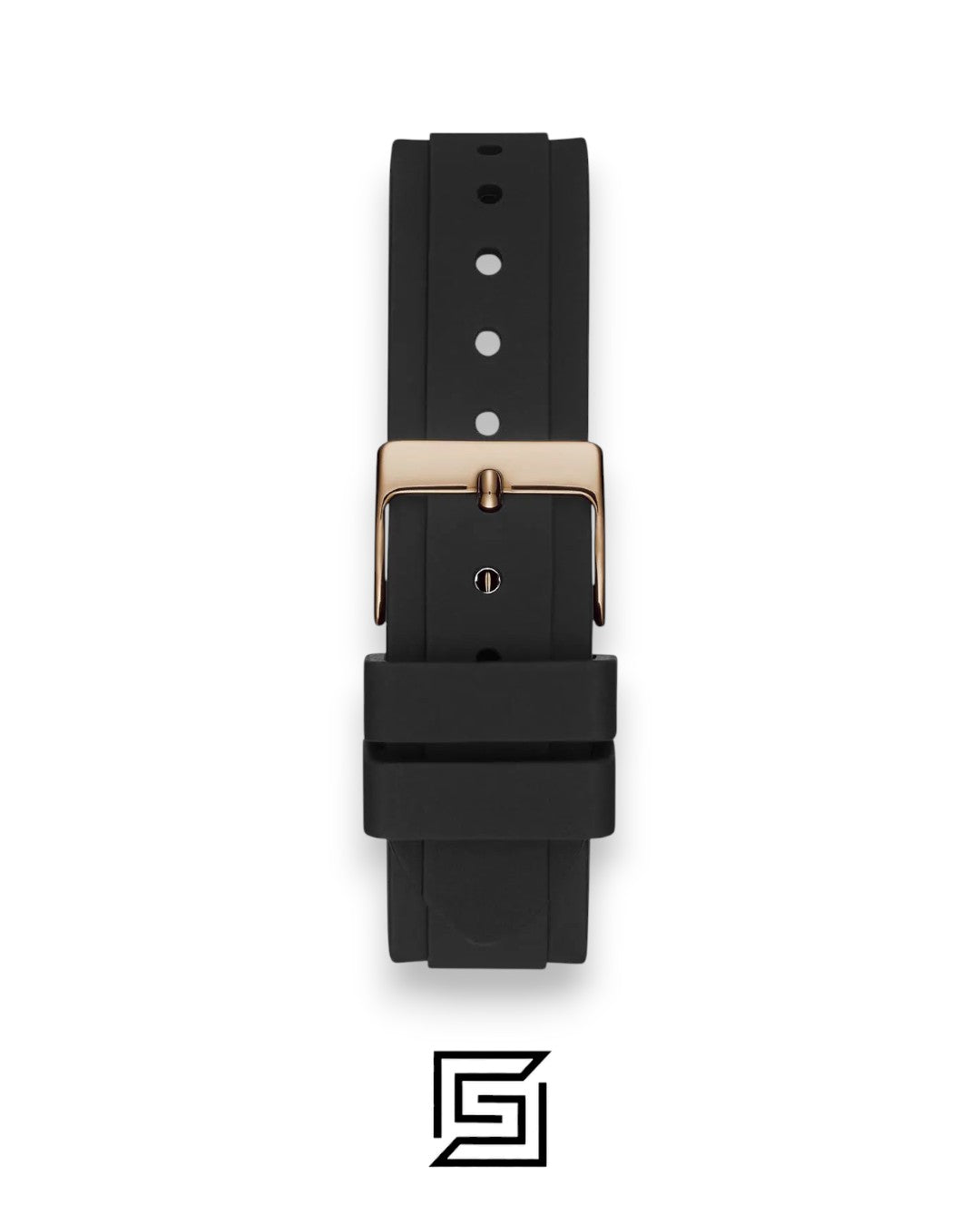 GUESS MEN ROSE GOLD TONE Analog RUBERR BLACK BAND Watch GW0113L2