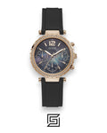 GUESS MEN ROSE GOLD TONE Analog RUBERR BLACK BAND Watch GW0113L2