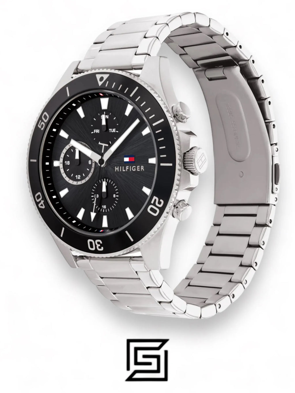 original-watches Tommy Hilfiger Silver Steel Black Dial Men's Multi-function Watch - 1791916