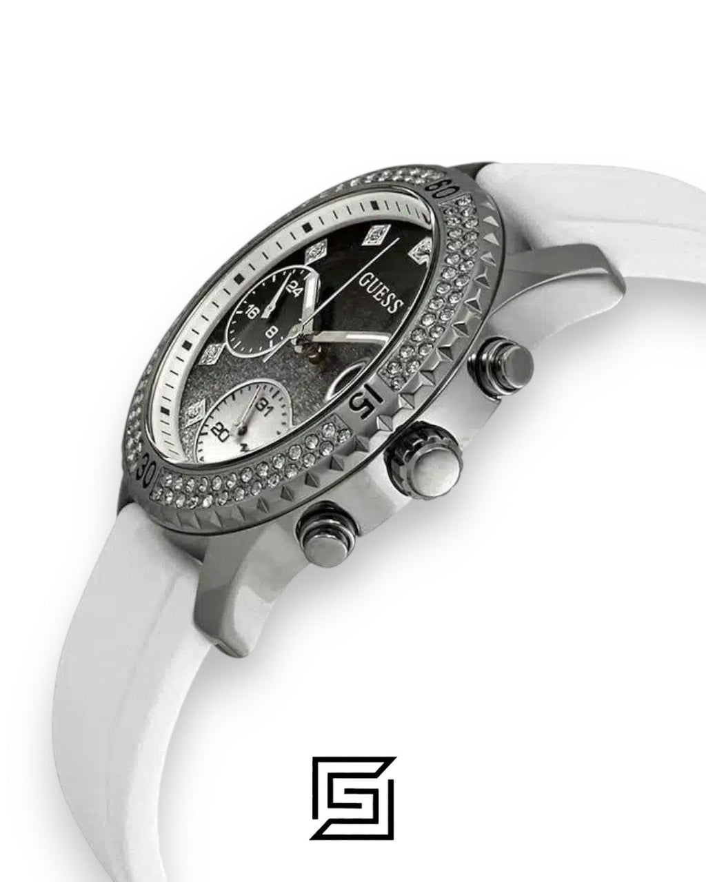 Guess W1098L1 White Strap Silver Dial Watch