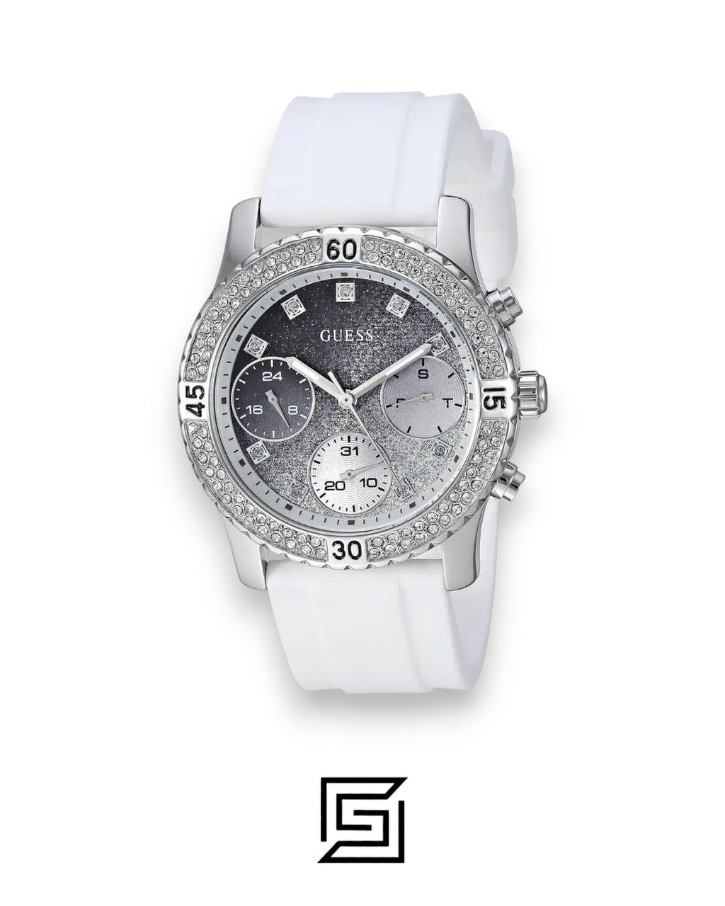 Guess W1098L1 White Strap Silver Dial Watch