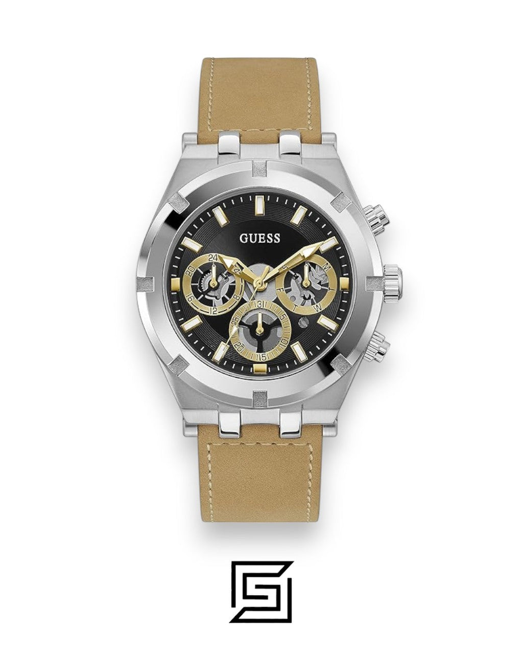 GUESS MEN SILVER TONE Analog Suede strap Watch GW0262G1