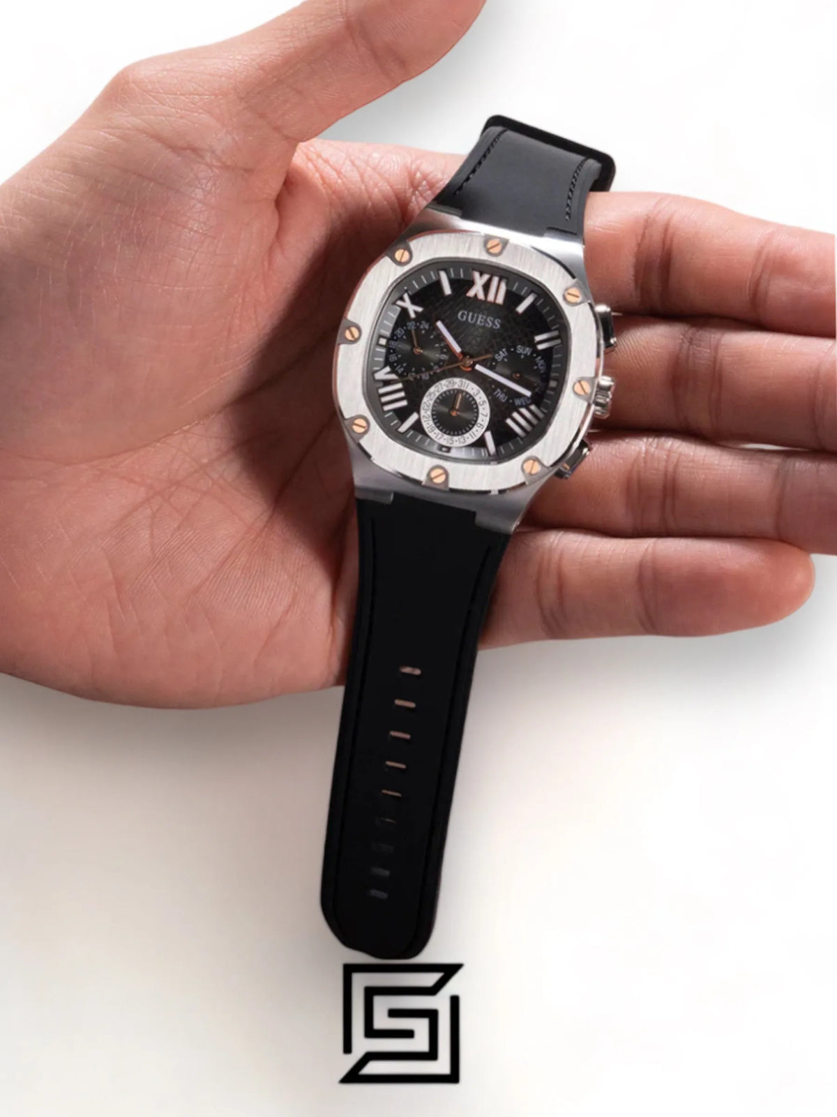 original-watches GUESS Mens Black Silver Tone Multi-function Watch - GW0571G1
