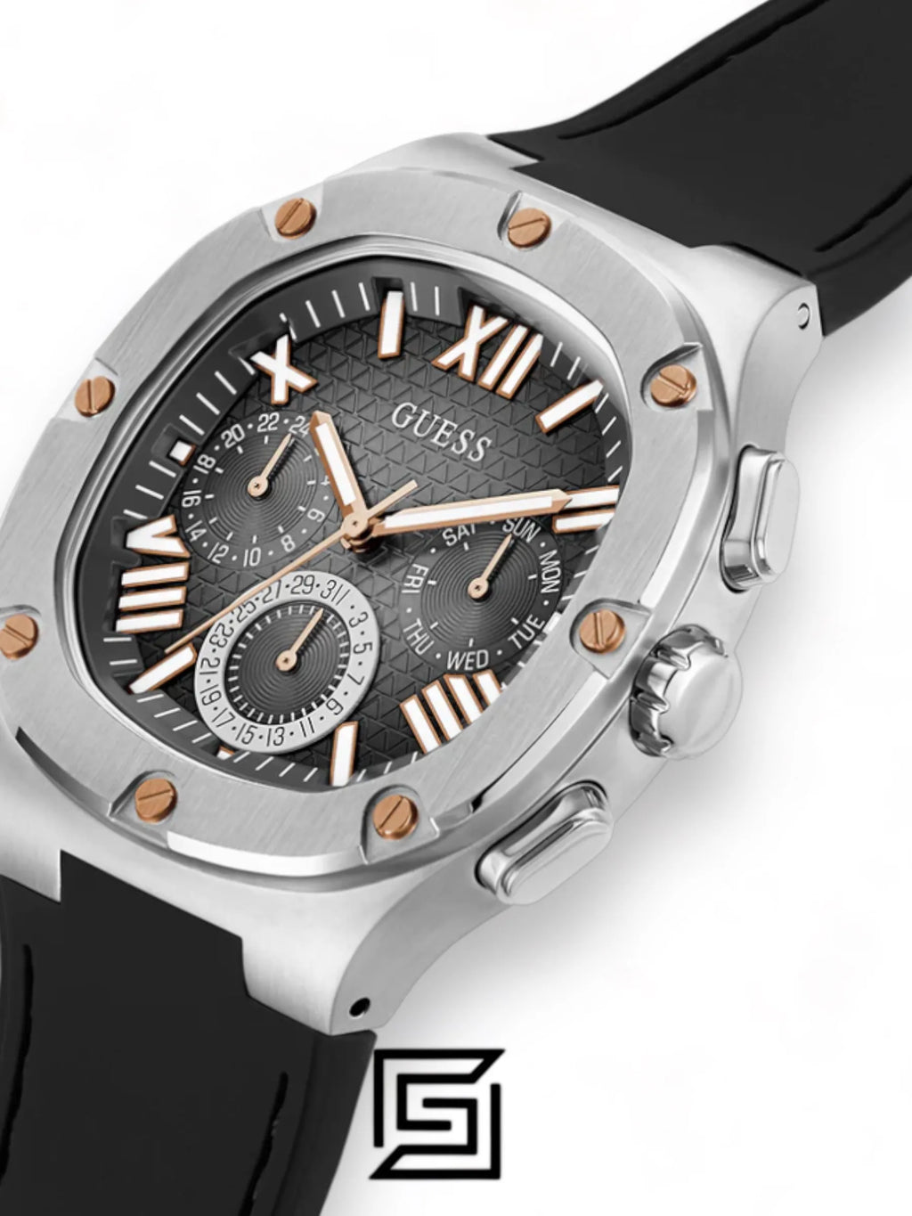 original-watches GUESS Mens Black Silver Tone Multi-function Watch - GW0571G1