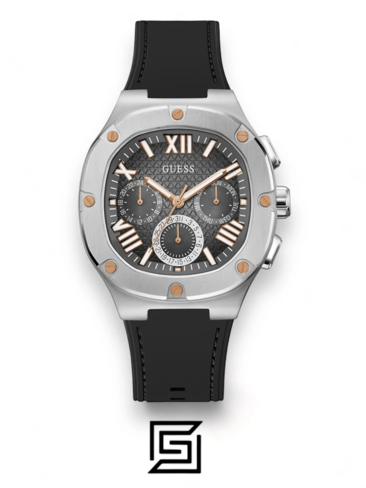 original-watches GUESS Mens Black Silver Tone Multi-function Watch - GW0571G1
