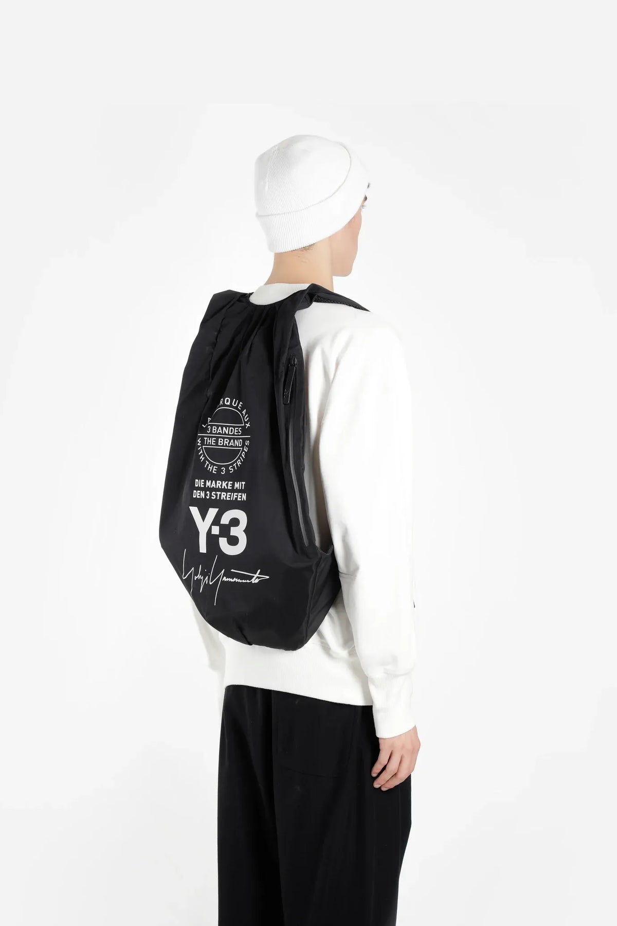 leather Y-3 YOHJI Adidas Backpack Black Bag With White Logo NWT