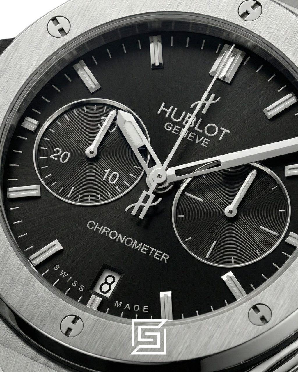 Hublot Classic Fusion Chronograph - Silver - Black Dial - Brown Chamois Strap