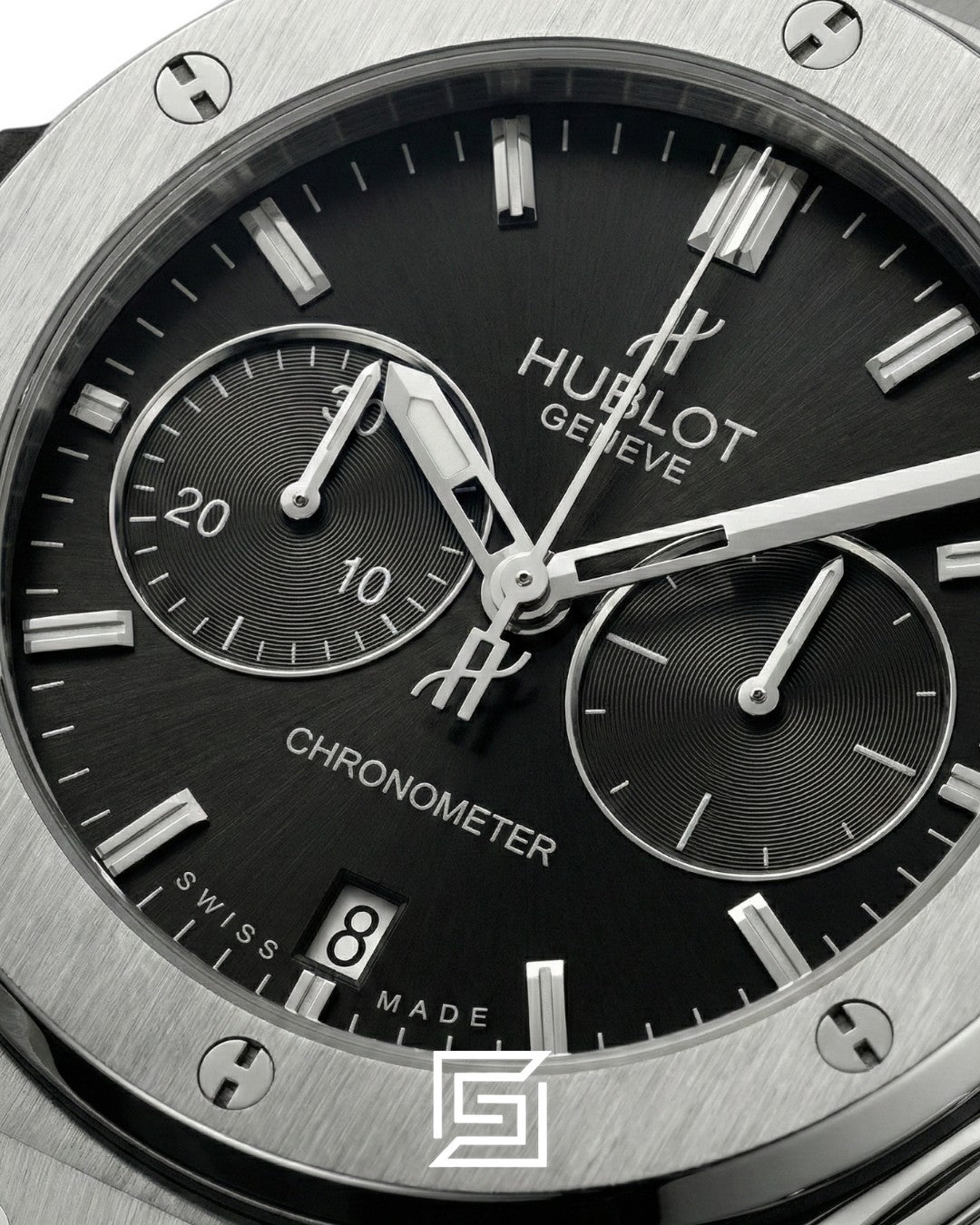 Hublot Classic Fusion Chronograph - Silver - Black Dial - Brown Chamois Strap
