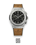 Hublot Classic Fusion Chronograph - Silver - Black Dial - Brown Chamois Strap