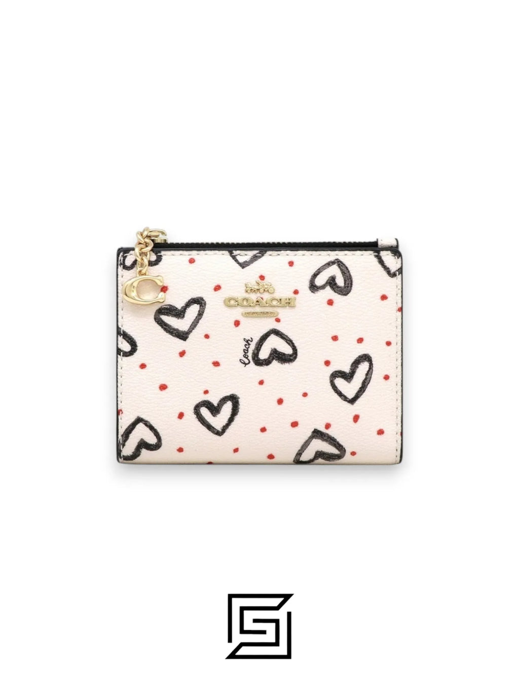 COACH Snap Card Case Wallet in Crayon Heart Print Chalk F91058