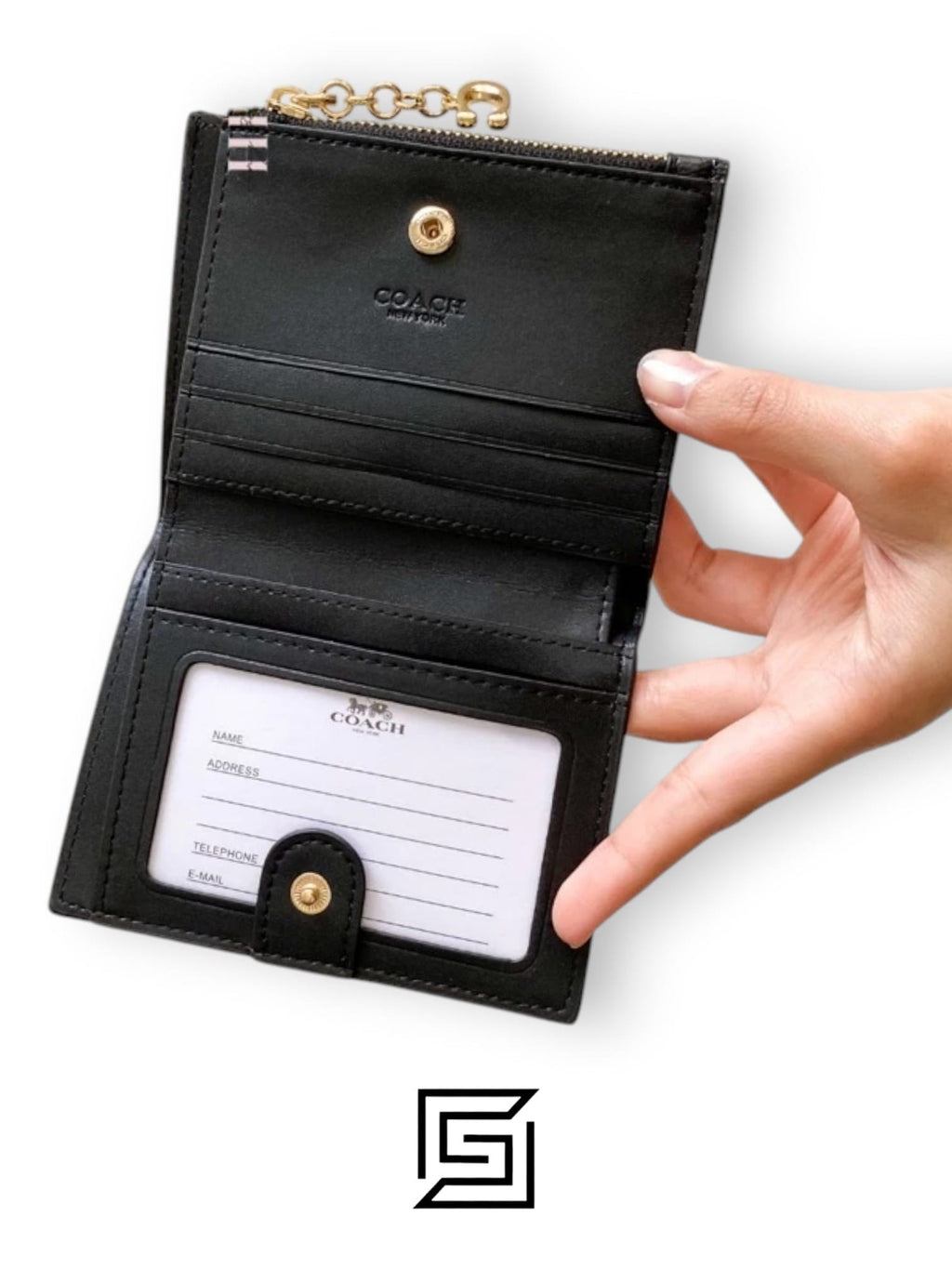 COACH Snap Card Case Wallet in Crayon Heart Print F91058 Black
