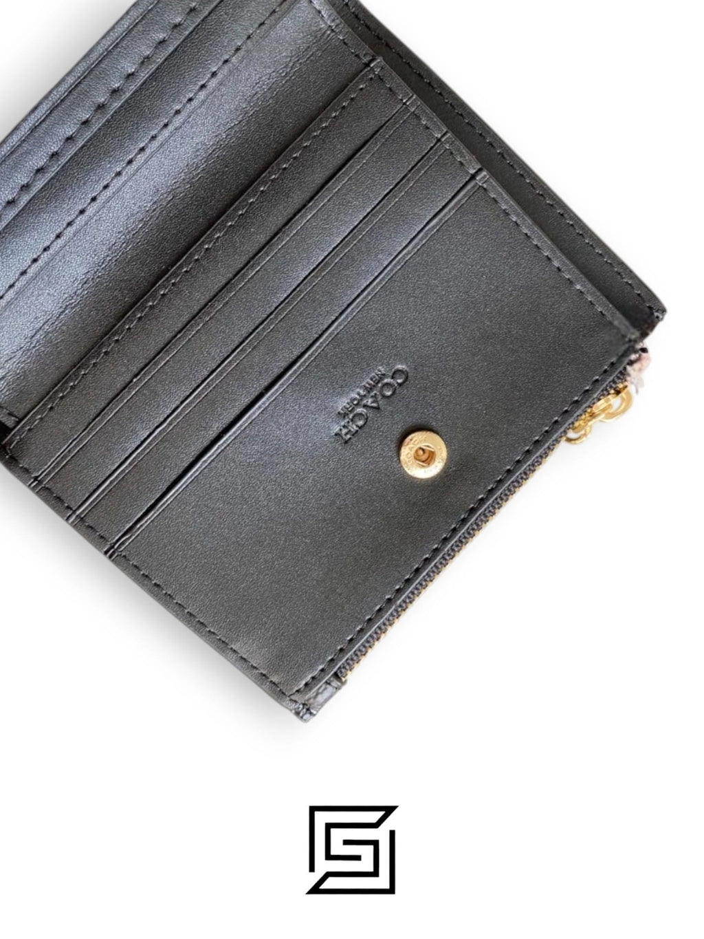 COACH Snap Card Case Wallet in Crayon Heart Print F91058 Black