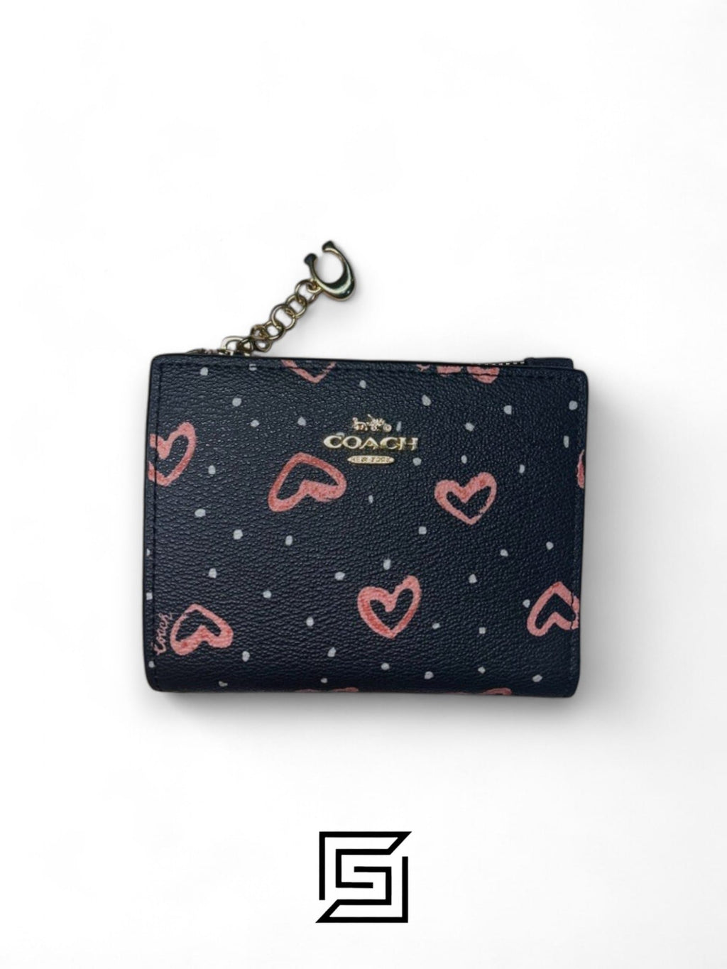 COACH Snap Card Case Wallet in Crayon Heart Print F91058 Black