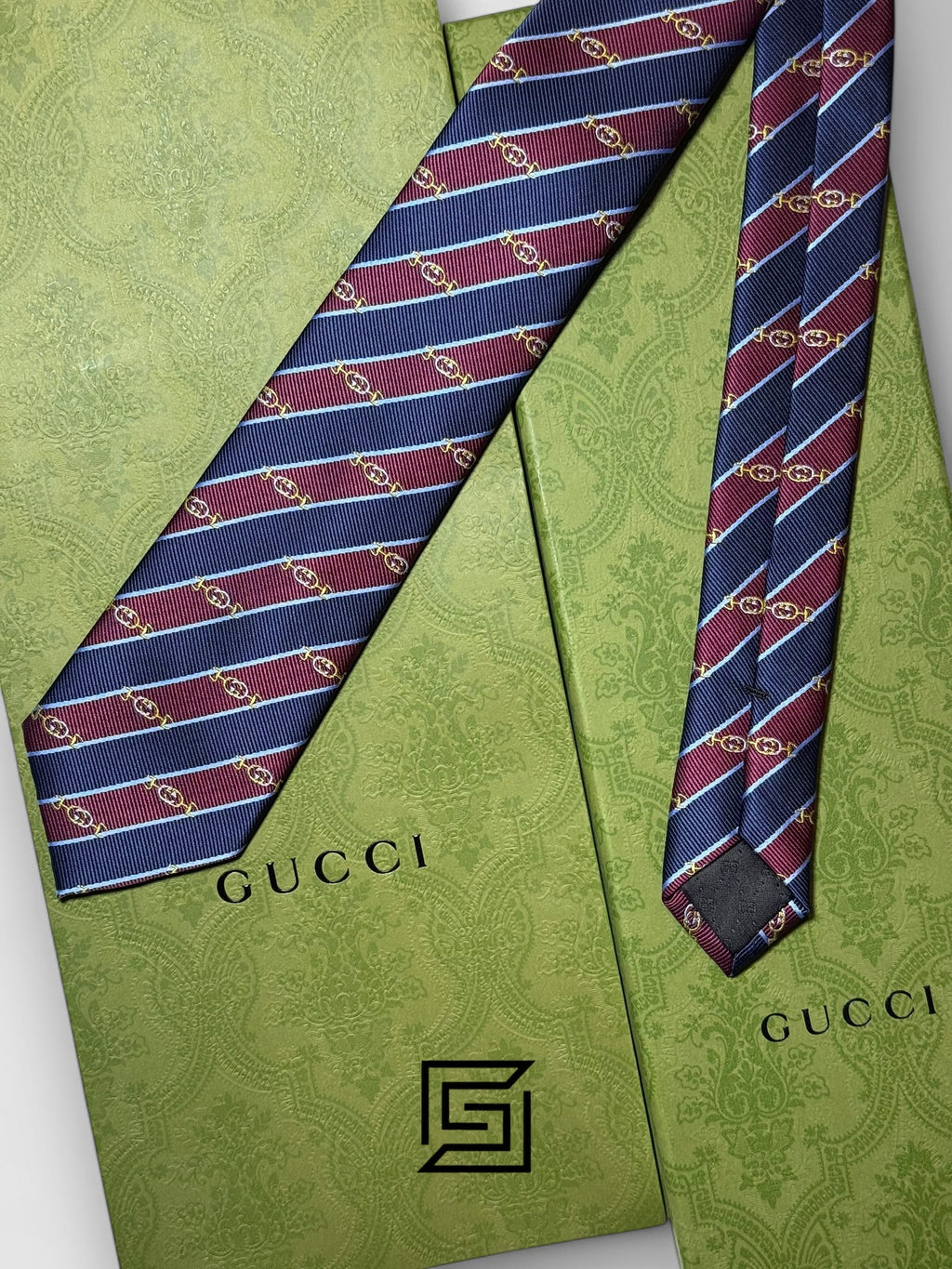 Gucci - Striped Navy Blue - Maroon With GG Pattern