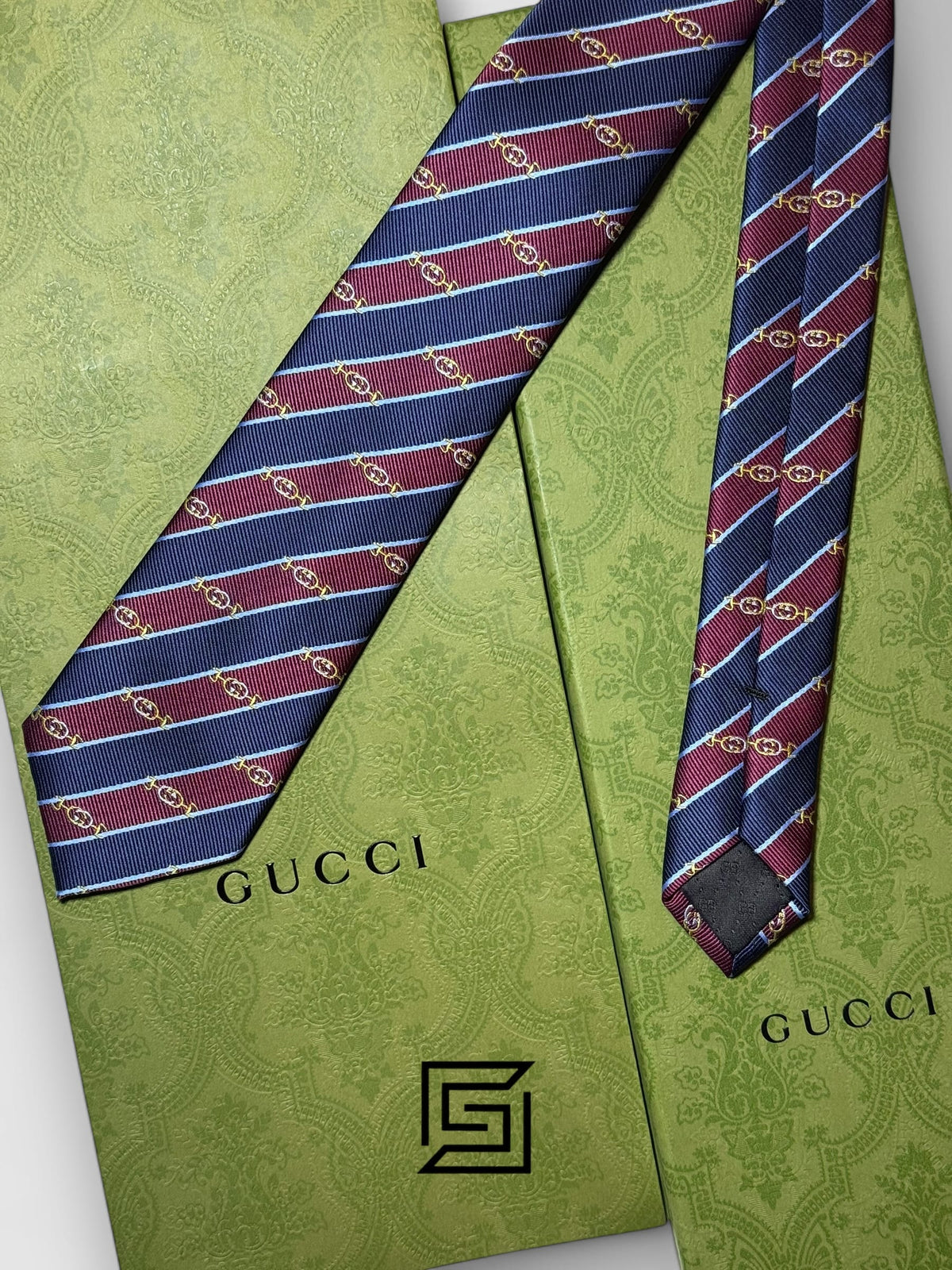 Gucci - Striped Navy Blue - Maroon With GG Pattern