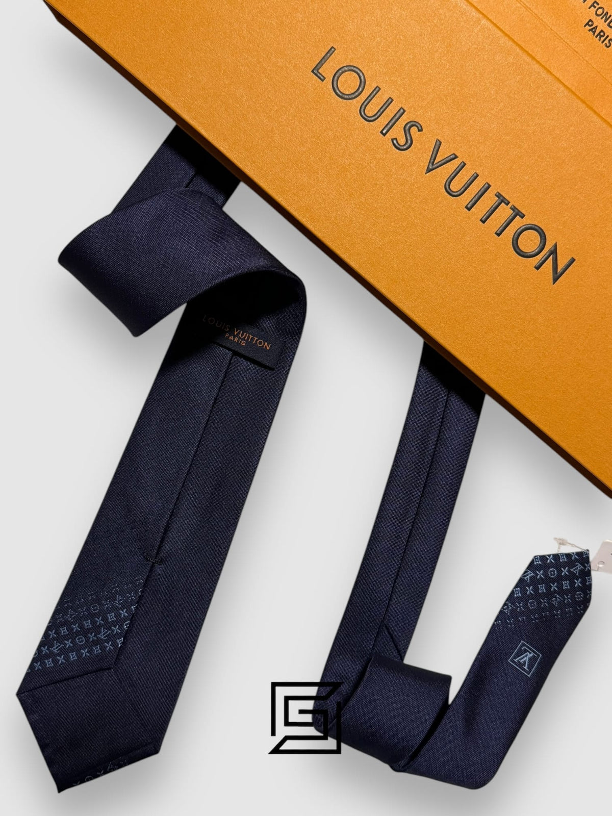 Louis Vuitton - Navy Blue LV Pattern End Of Tie Italian Style
