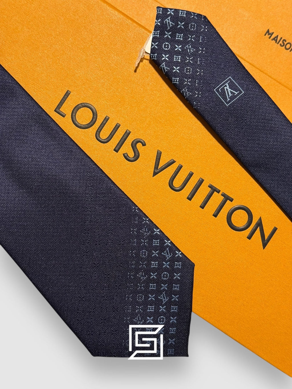 Louis Vuitton - Navy Blue LV Pattern End Of Tie Italian Style