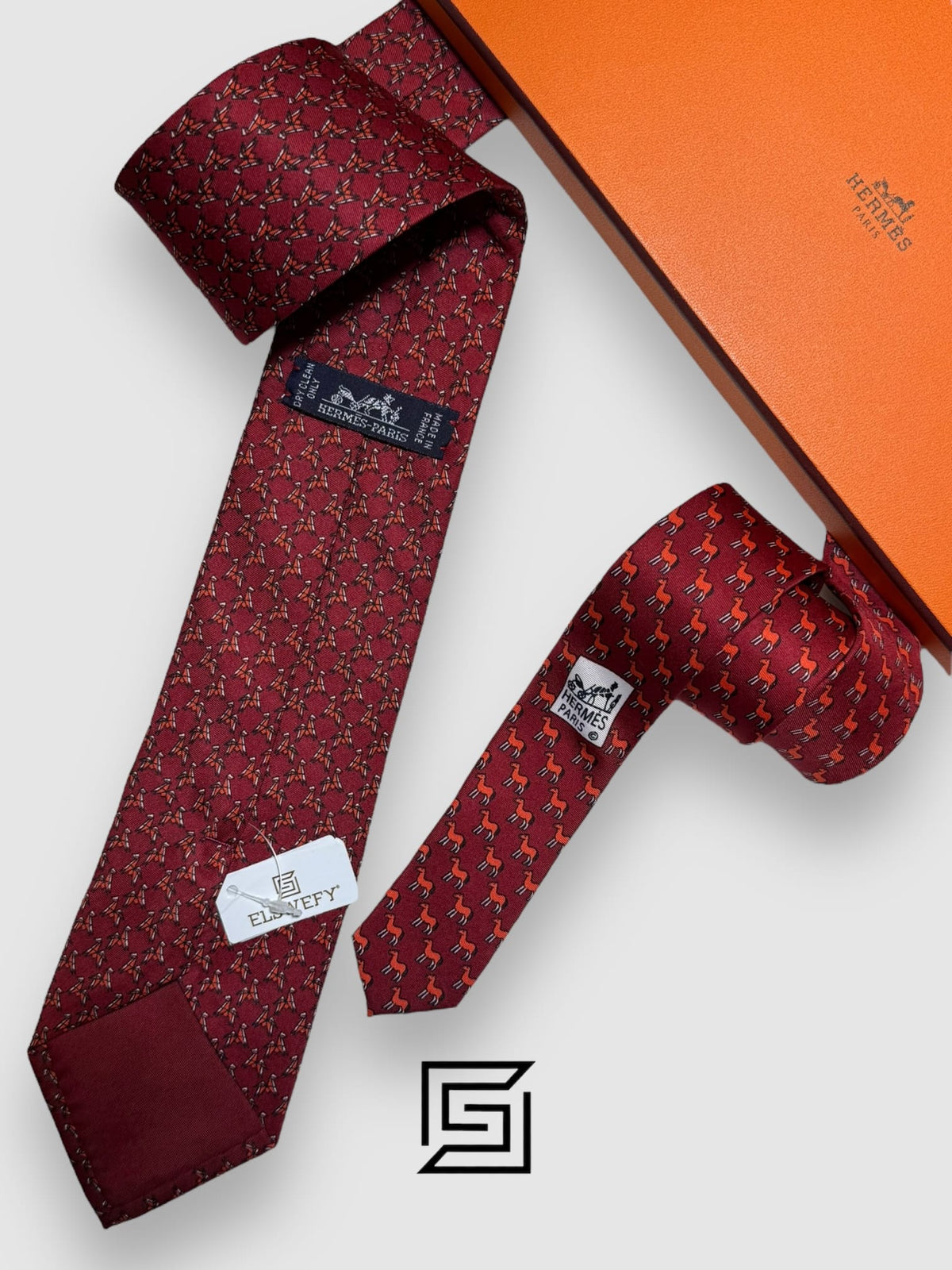 Hermes - Maroon With Horse Pattern Italian Style