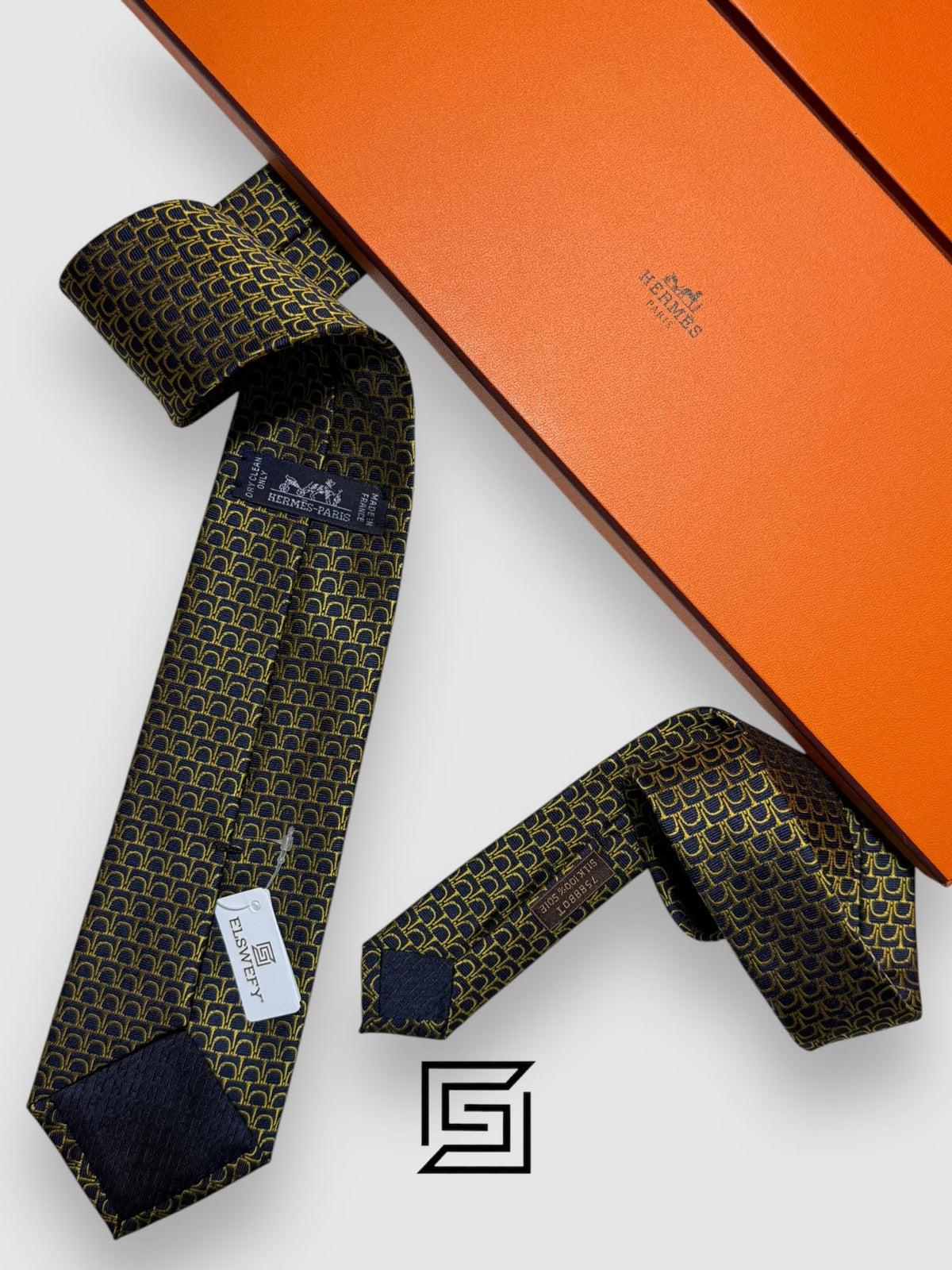 Hermes - Blue - Gold With Horseshoe Pattern Italian Style