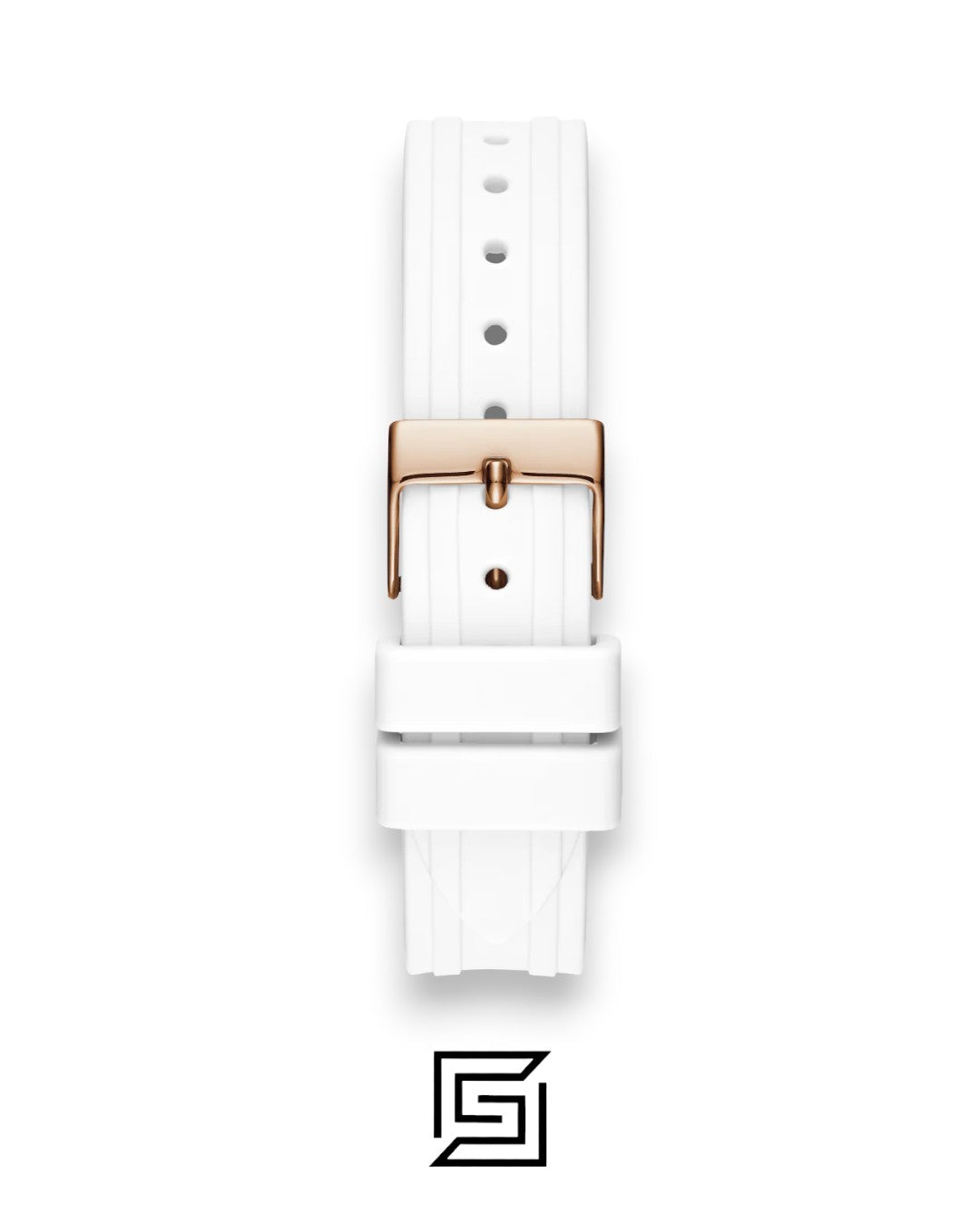 GUESS WOMEN ROSE GOLD TONE Analog RUBERR WHITE BAND Watch-GW0034L2